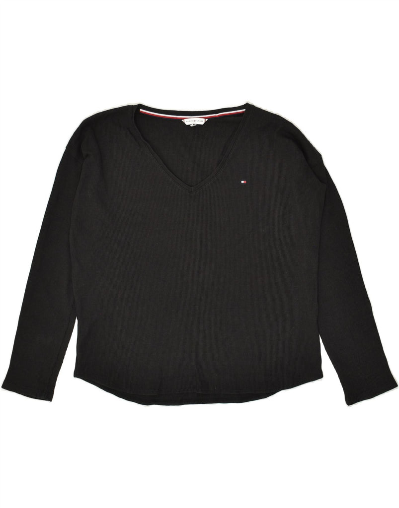 TOMMY HILFIGER Womens Crop Top Long Sleeve UK 14 Medium Black | Vintage Tommy Hilfiger | Thrift | Second-Hand Tommy Hilfiger | Used Clothing | Messina Hembry 