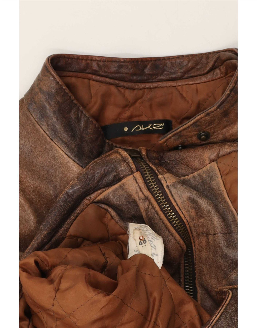 Vintage Womens Leather Racer Jacket IT 48 XL Brown