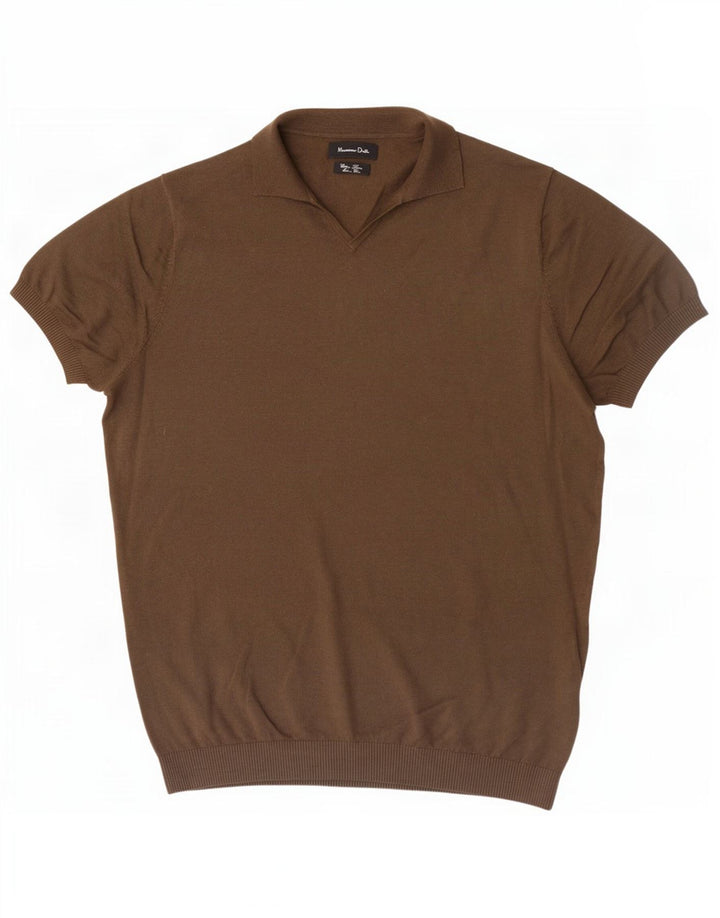 Massimo Dutti Mens Polo Shirt Medium Khaki Cotton