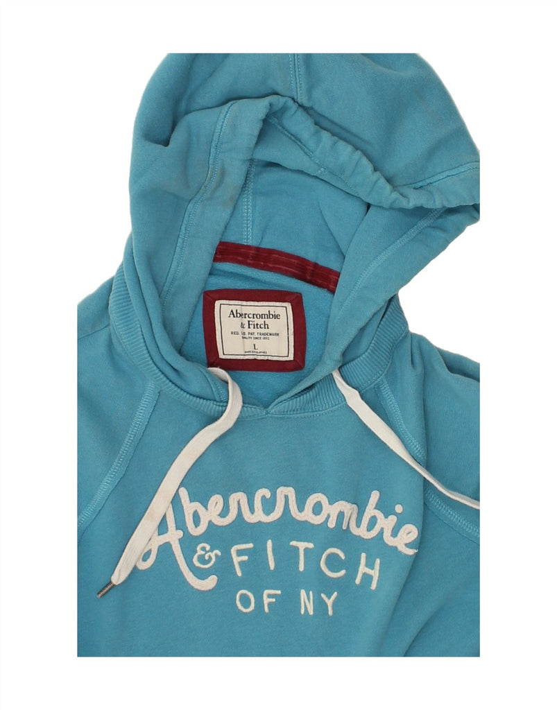 ABERCROMBIE & FITCH Womens Graphic Hoodie Jumper UK 14 Large Blue Cotton | Vintage Abercrombie & Fitch | Thrift | Second-Hand Abercrombie & Fitch | Used Clothing | Messina Hembry 