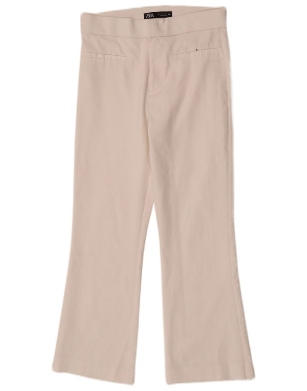 Zara Womens Flare Cropped Trousers Small W26 L24 White Cotton