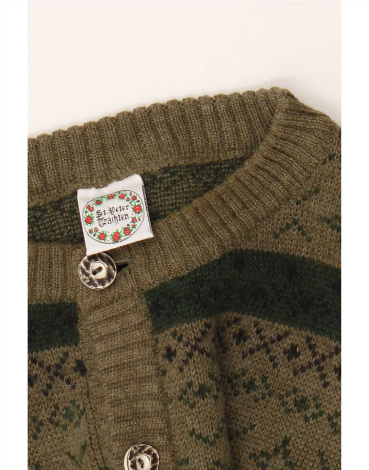 St. Peter Trachten Mens Cardigan Sweater Medium Khaki Fair Isle Acrylic