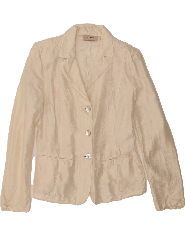 VINTAGE Womens 3 Button Blazer Jacket UK 12 Medium Off White Vintage Vintage and Second-Hand Vintage from Messina Hembry 