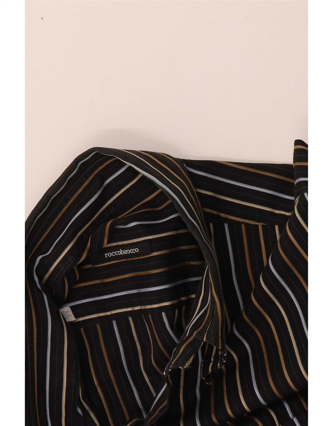 Roccobarocco Mens Shirt Size 39 Medium Black Striped