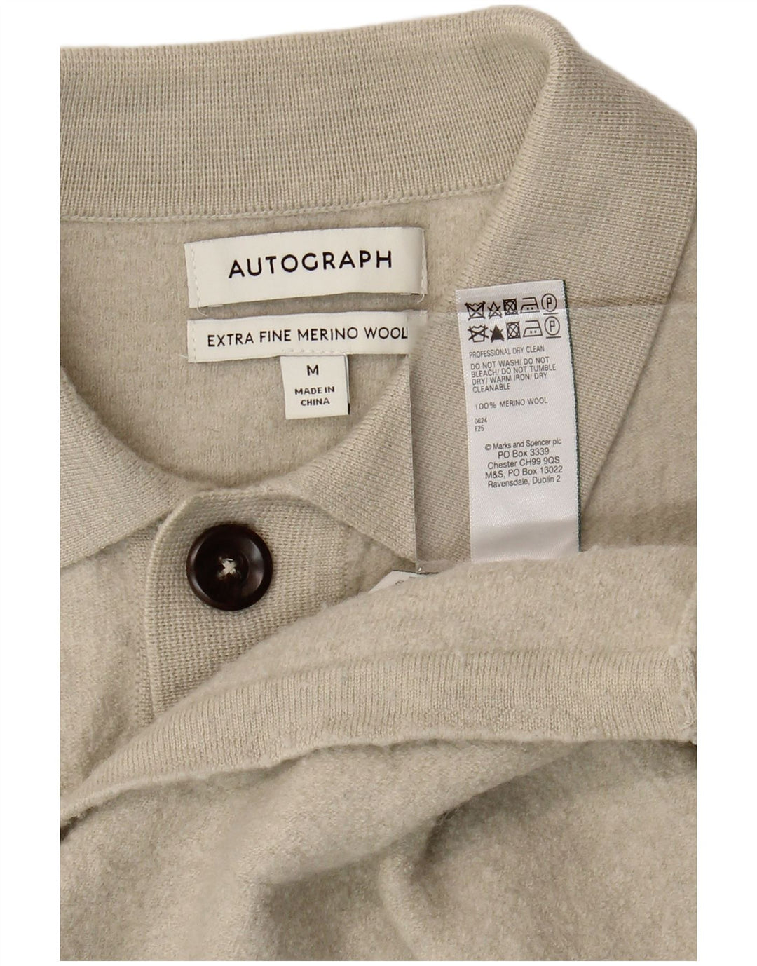 Marks & Spencer Mens Autograph Cardigan Sweater Medium Beige Merino Wool