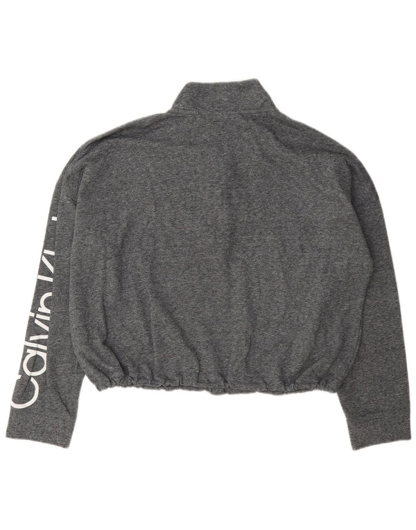 Calvin Klein Womens Crop Graphic Sweatshirt Jumper UK 20 2XL Grey Flecked