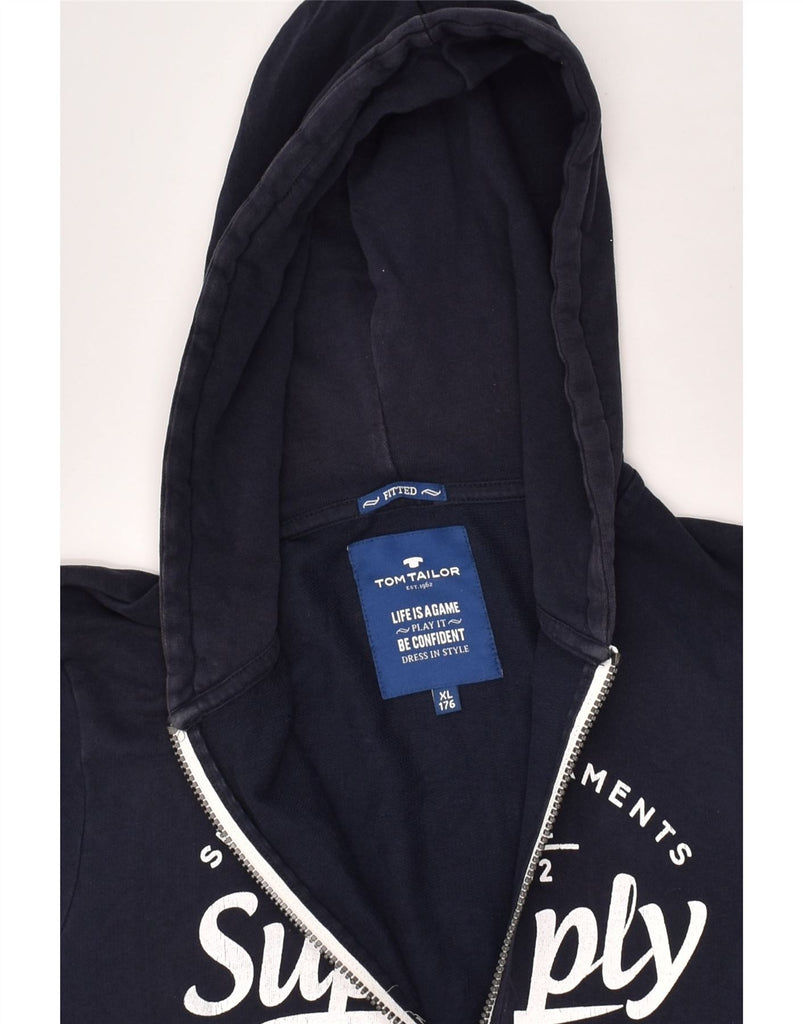 TOM TAILOR Boys Fitted Graphic Zip Hoodie Sweater 15-16 Years XL Navy Blue | Vintage Tom Tailor | Thrift | Second-Hand Tom Tailor | Used Clothing | Messina Hembry 
