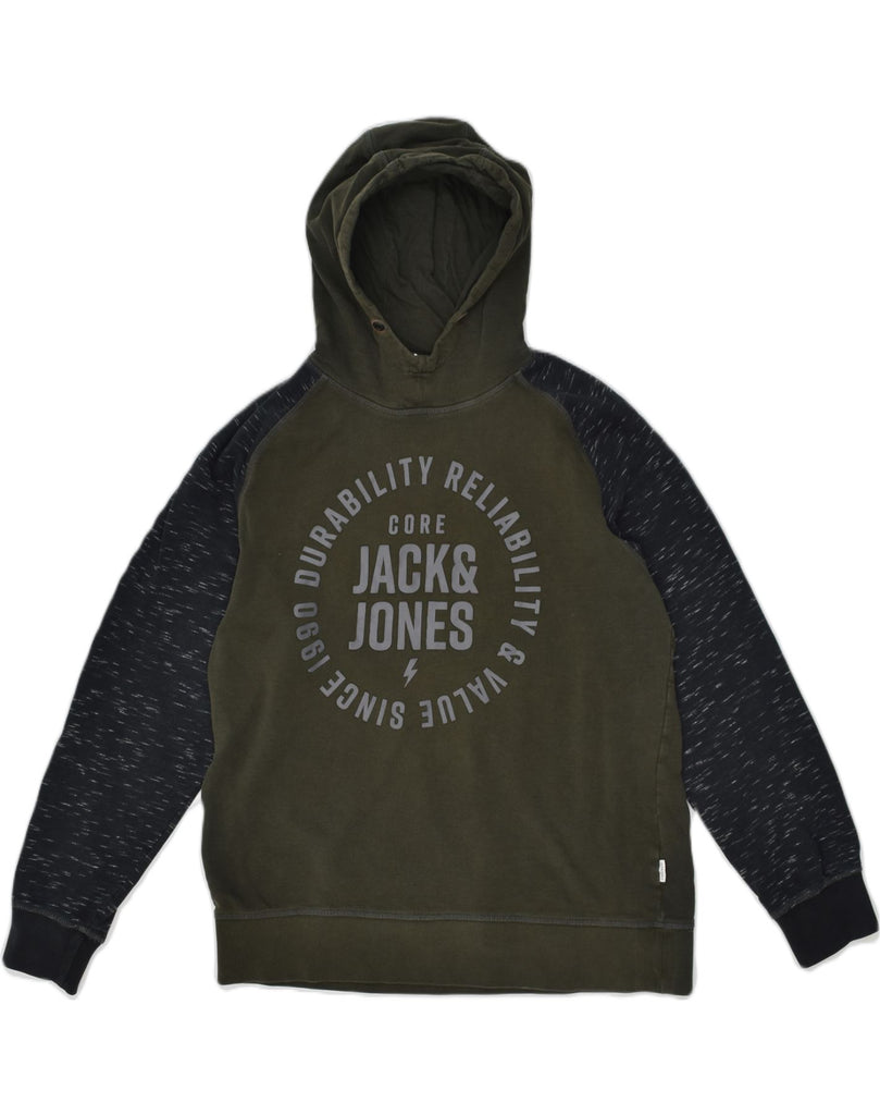 JACK & JONES Mens Graphic Hoodie Jumper XL Khaki Colourblock Cotton | Vintage Jack & Jones | Thrift | Second-Hand Jack & Jones | Used Clothing | Messina Hembry 