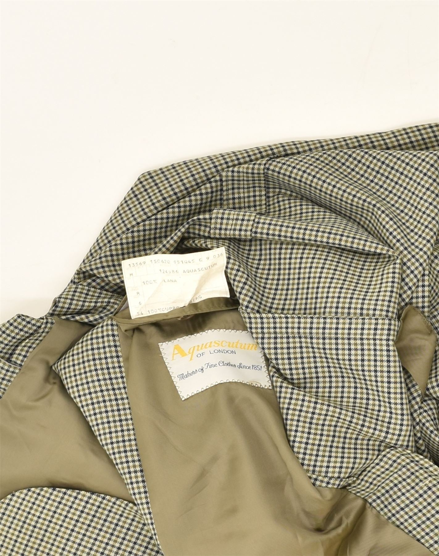 AQUASCUTUM Mens 2 Button Blazer Jacket IT 54 2XL Khaki Check