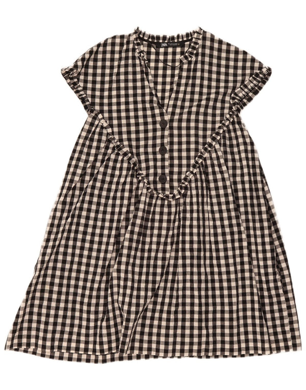 Zara Womens A-Line Dress UK 14 Medium Black Gingham