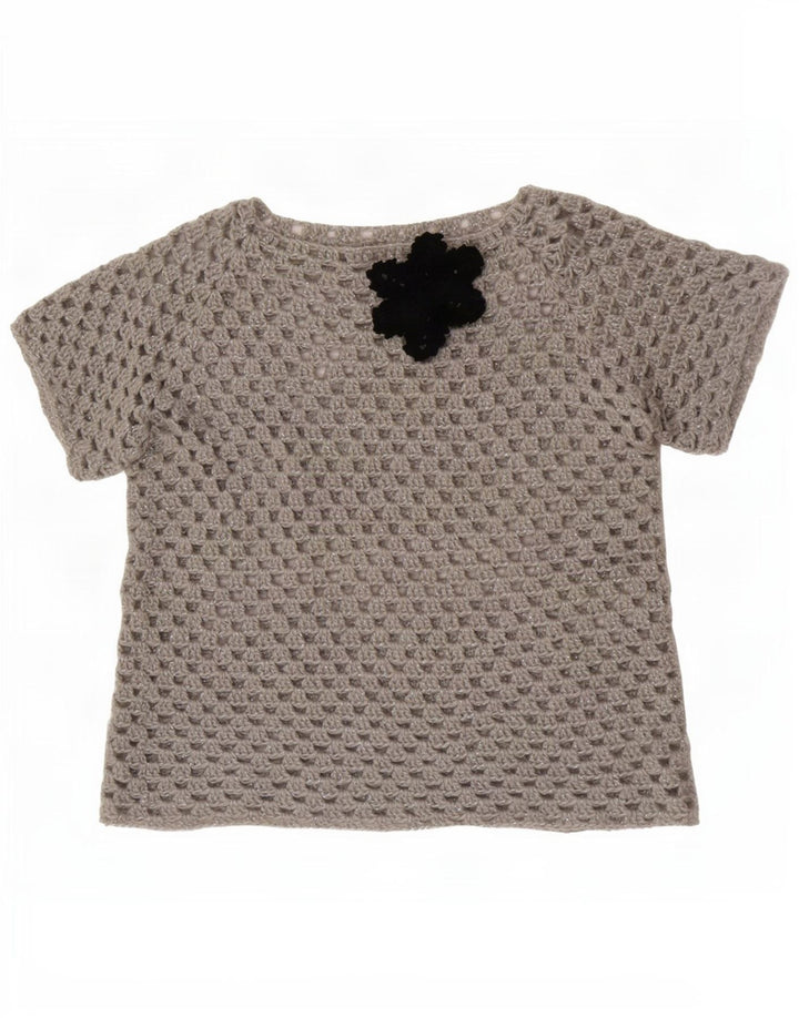 Vintage Womens See Through Blouse Top UK 16 Large Grey Floral
