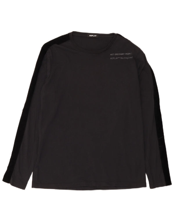 Replay Mens Top Long Sleeve Large Black Colourblock Cotton
