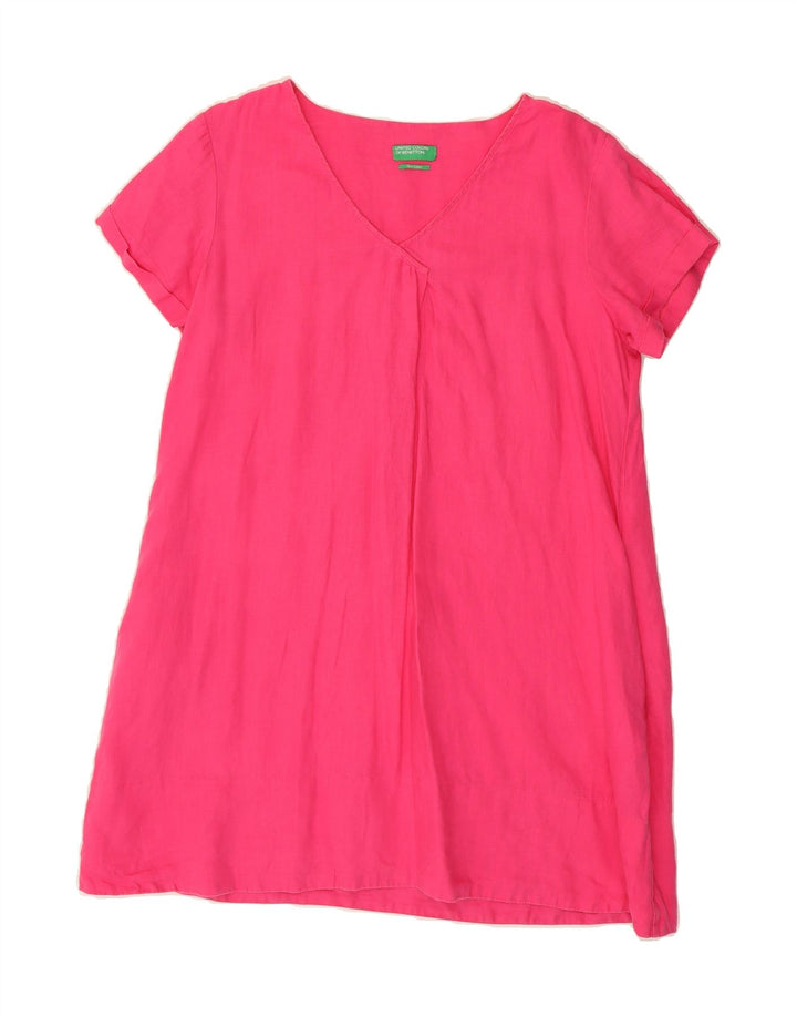 BENETTON Womens Oversized A-Line Dress UK 10 Small Pink Linen Vintage Benetton and Second-Hand Benetton from Messina Hembry 
