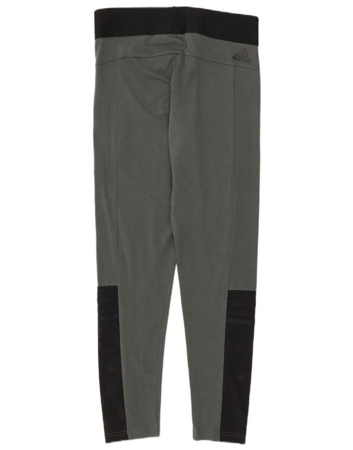 Adidas Womens Leggings UK 12/14 Medium Grey Colourblock Cotton