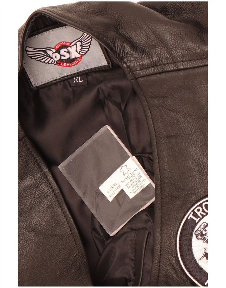 Vintage Mens Leather Waistcoat XL Black Leather