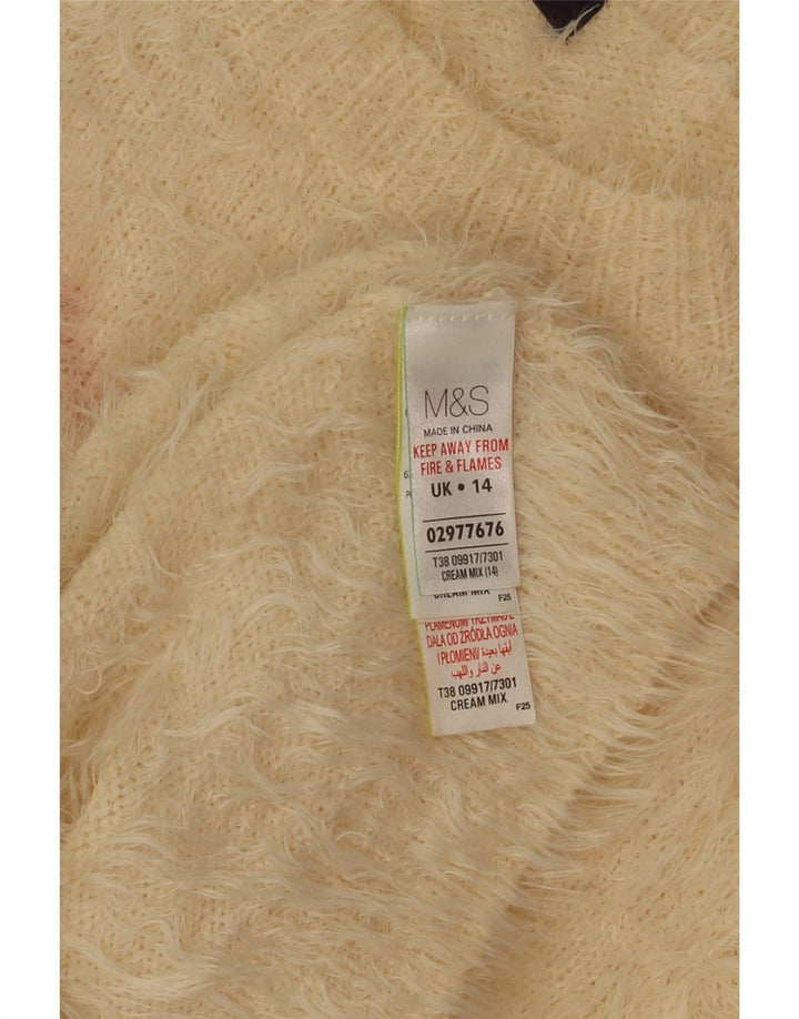 MARKS & SPENCER Womens Graphic Crew Neck Jumper Sweater UK 14 Medium Beige Vintage Marks & Spencer and Second-Hand Marks & Spencer from Messina Hembry 