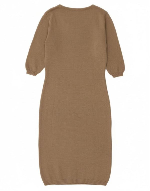 Vintage Womens 3/4 Sleeve Jumper Dress UK 10 Small Beige Cotton