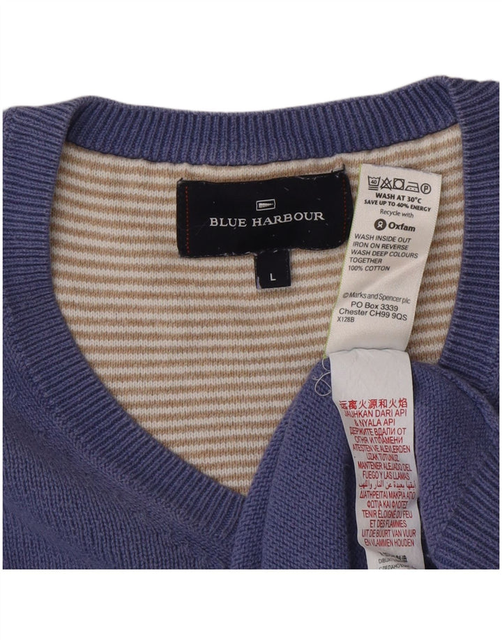 Marks & Spencer Mens Blue Harbour V-Neck Jumper Sweater Large Blue Cotton