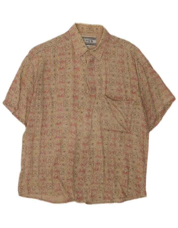 Tipo' S Mens Short Sleeve Shirt Medium Beige Geometric Rayon