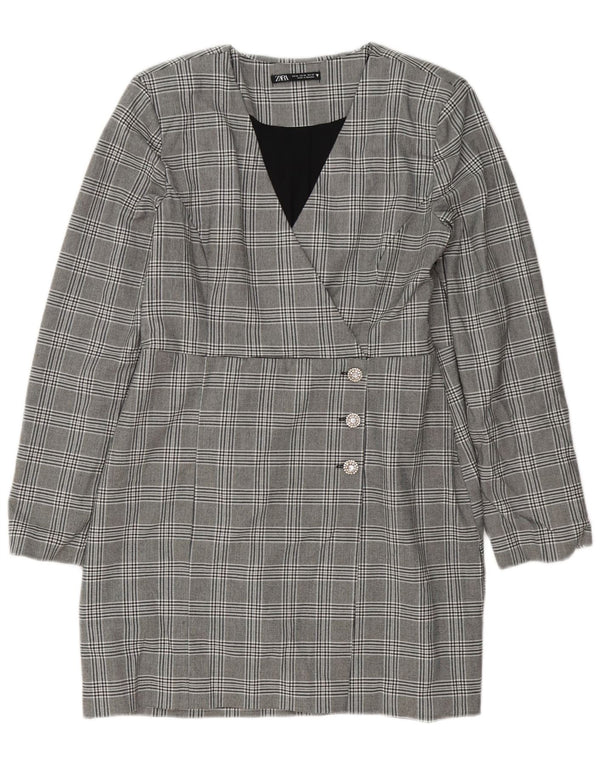 Zara Womens Long Sleeve Sheath Dress UK 18 XL Grey Plaid Polyester