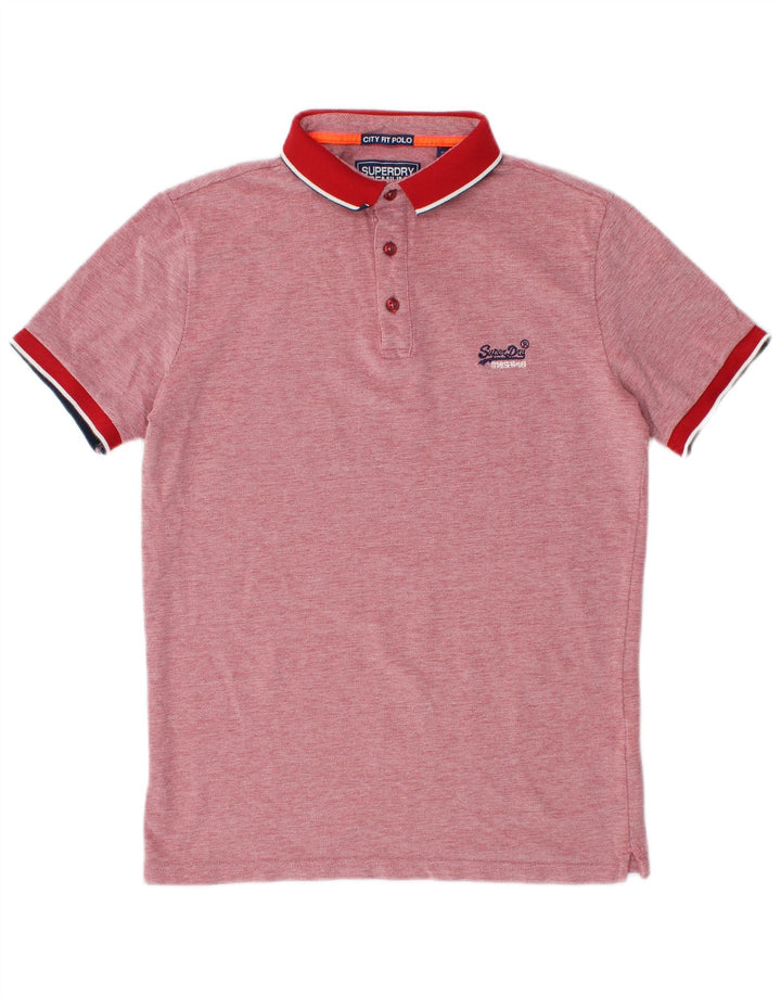 SUPERDRY Mens City Fit Polo Shirt Medium Red Flecked Cotton