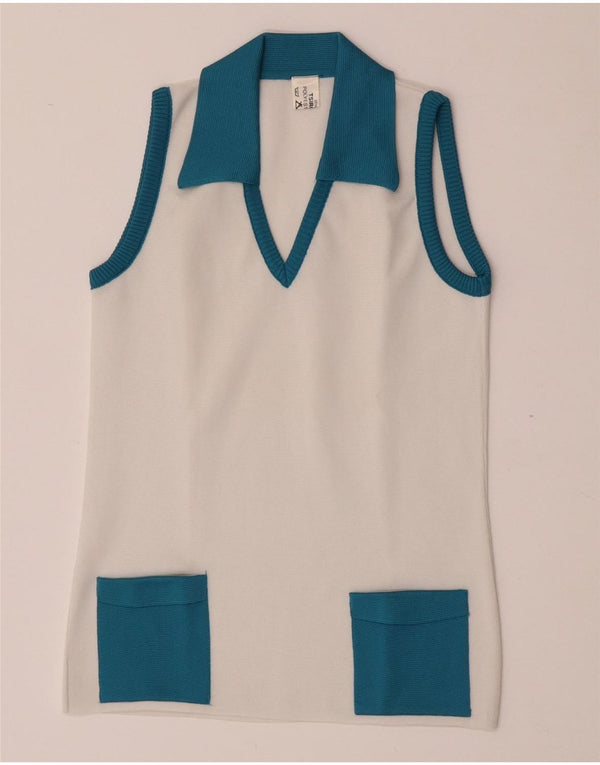 Vintage Womens Polo Neck Vest Tank Top IT 42 Medium White Colourblock