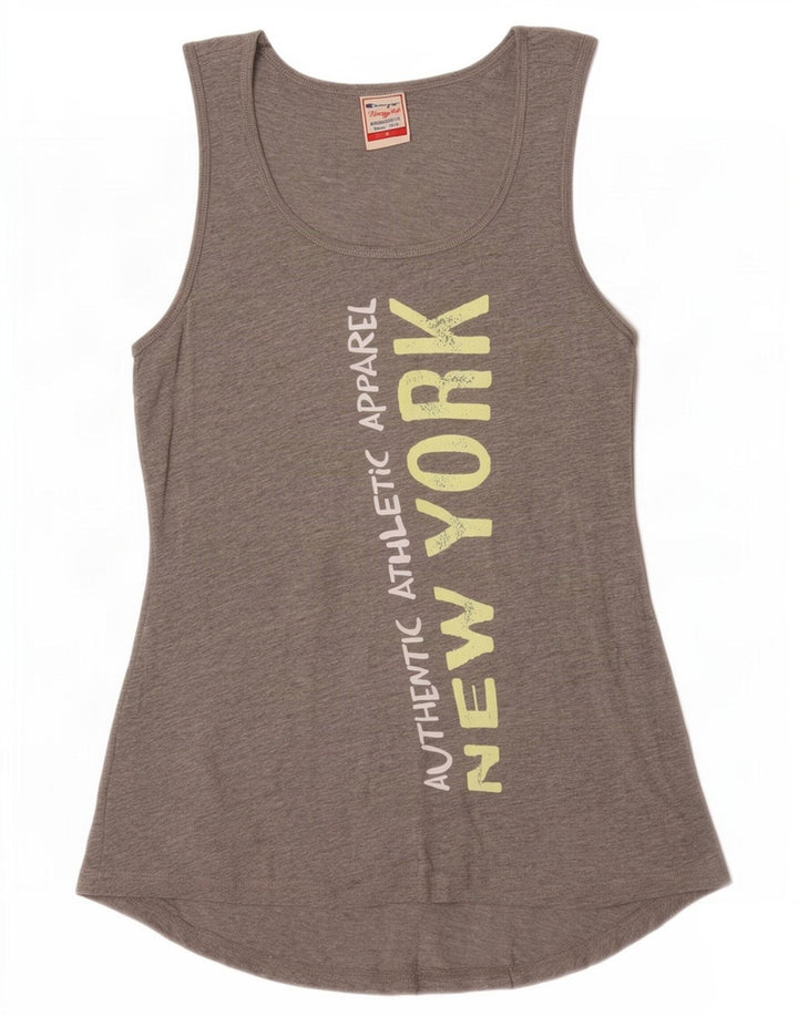 Champion Womens Heritage Fit Graphic Vest Top UK 12 Medium Grey Flecked