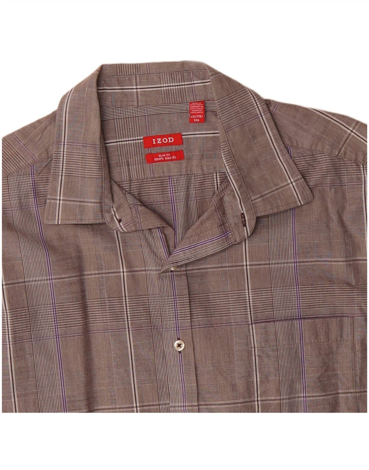 IZOD Mens Slim Fit Shirt 2XL Grey Plaid Cotton