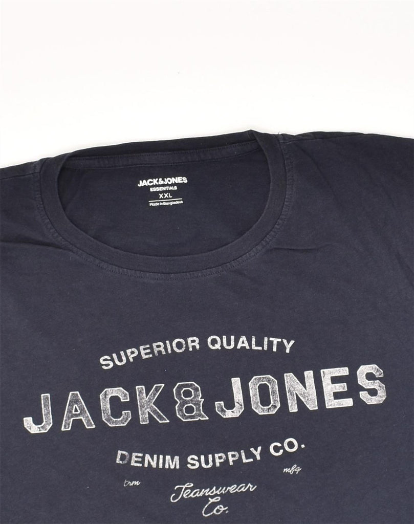 JACK & JONES Mens Graphic T-Shirt Top 2XL Navy Blue Cotton | Vintage Jack & Jones | Thrift | Second-Hand Jack & Jones | Used Clothing | Messina Hembry 