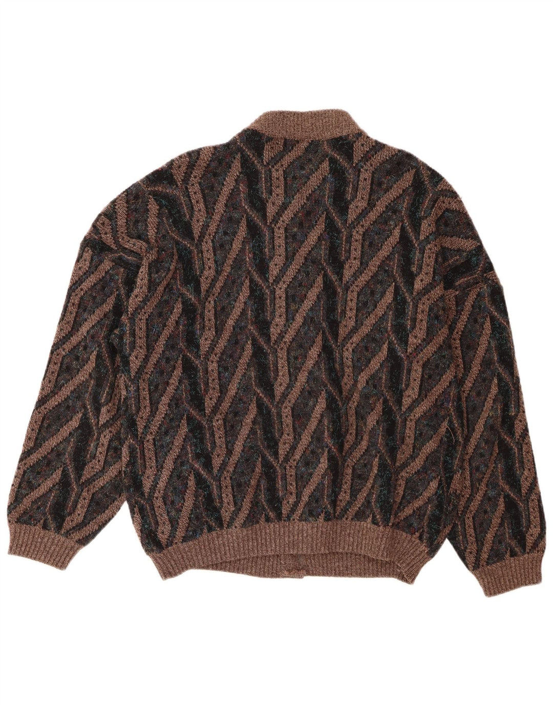 Vintage Mens Cardigan Sweater Large Brown Geometric