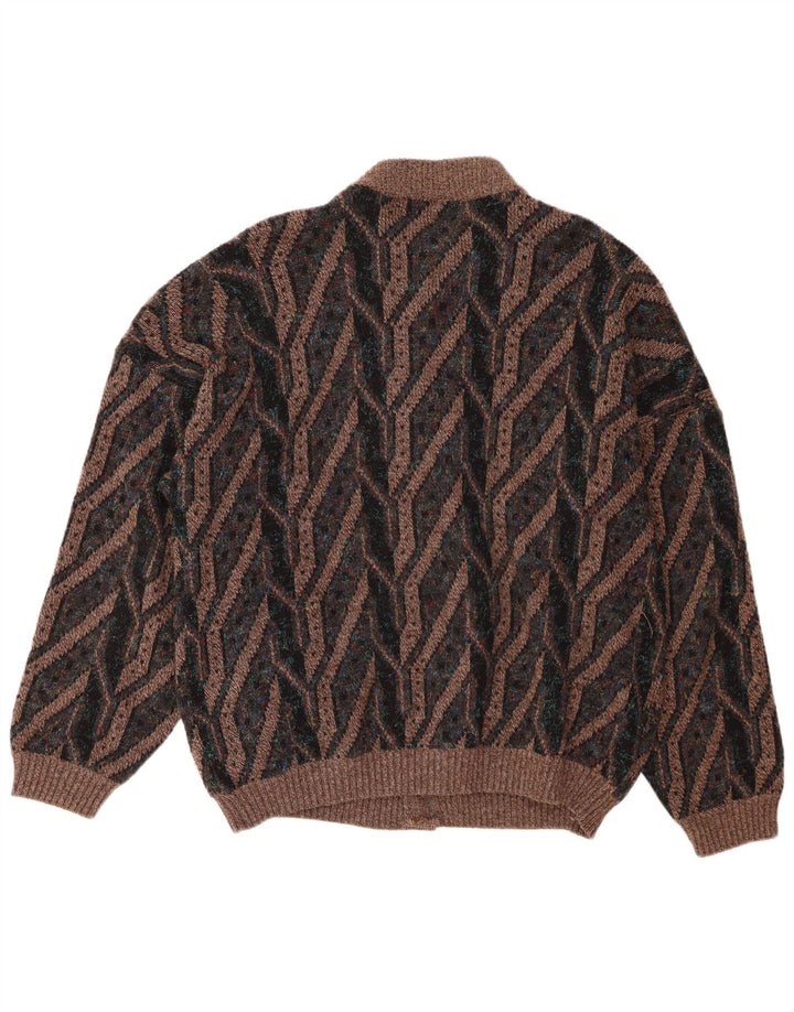 Vintage Mens Cardigan Sweater Large Brown Geometric