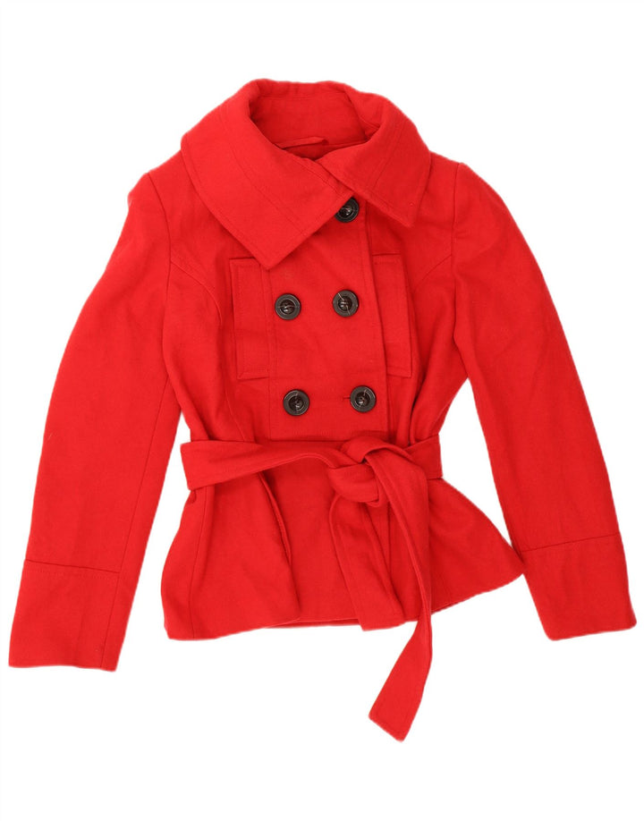 Zara Womens Short Pea Coat UK 16 Large Red Wool
