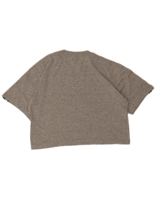 Asics Womens Crop Graphic T-Shirt Top UK 14 Medium Grey Flecked