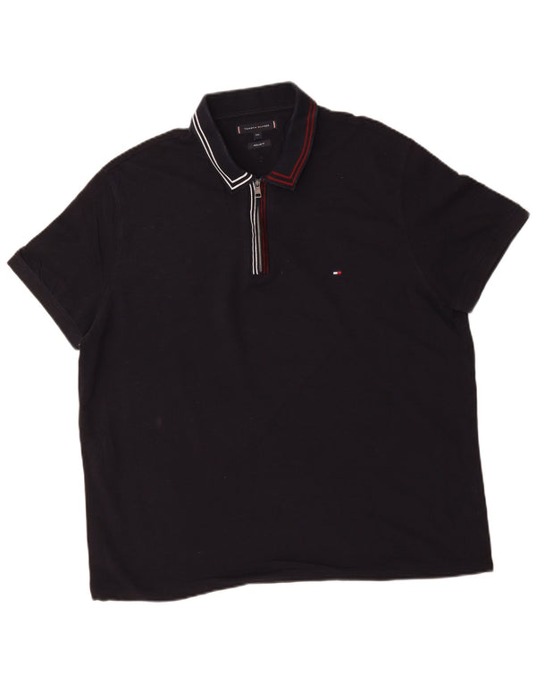 Tommy Hilfiger Mens Regular Fit Polo Shirt 2XL Navy Blue Striped Cotton
