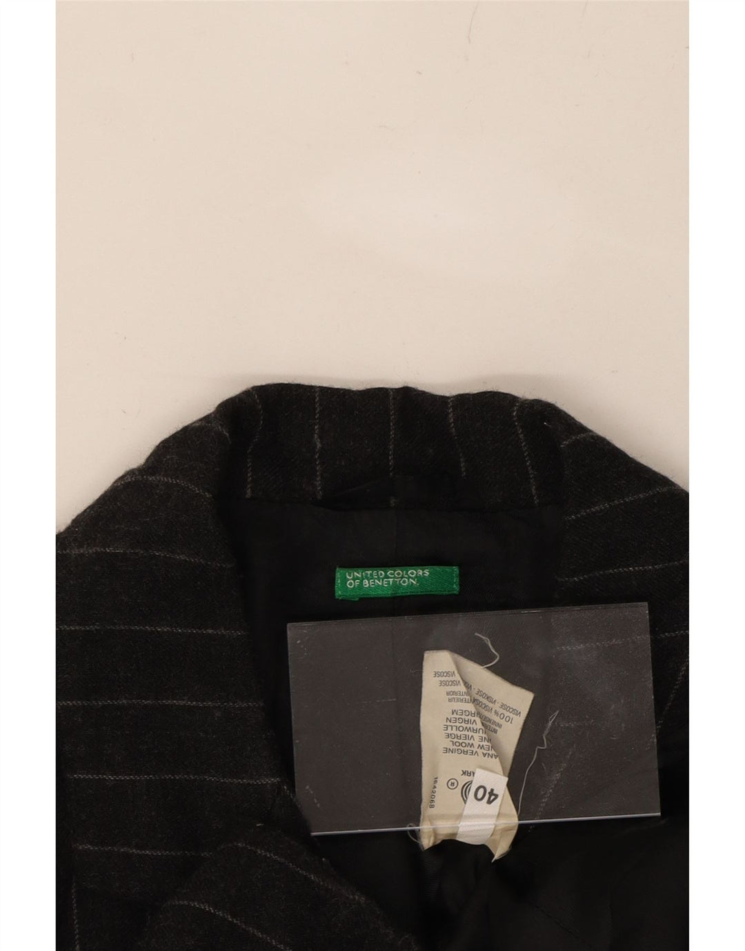BENETTON Womens 3 Button Blazer Jacket IT 40 Small Black Pinstripe Wool Vintage Benetton and Second-Hand Benetton from Messina Hembry 