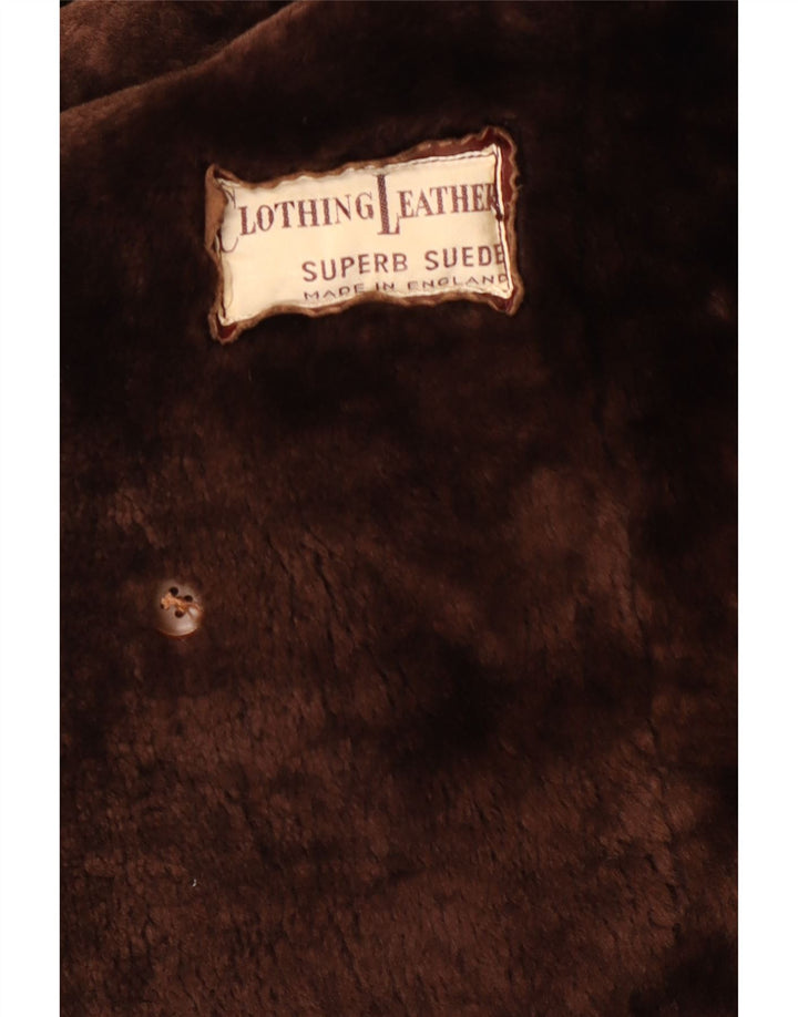 Vintage Mens Shearling Leather Coat UK 38 Medium Brown Leather