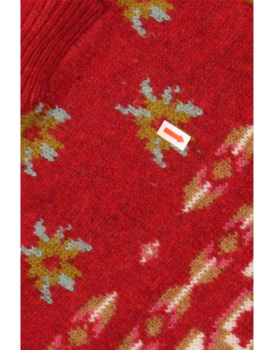 STEFANEL Womens Oversized V-Neck Jumper Sweater UK 10 Small Red Fair Isle Vintage Stefanel and Second-Hand Stefanel from Messina Hembry 