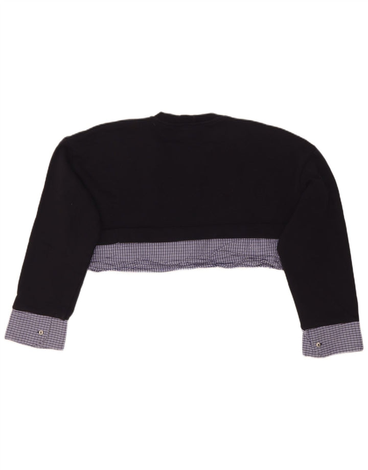 Zara Womens Crop Oversized Sweatshirt Jumper UK 10 Small Navy Blue Check