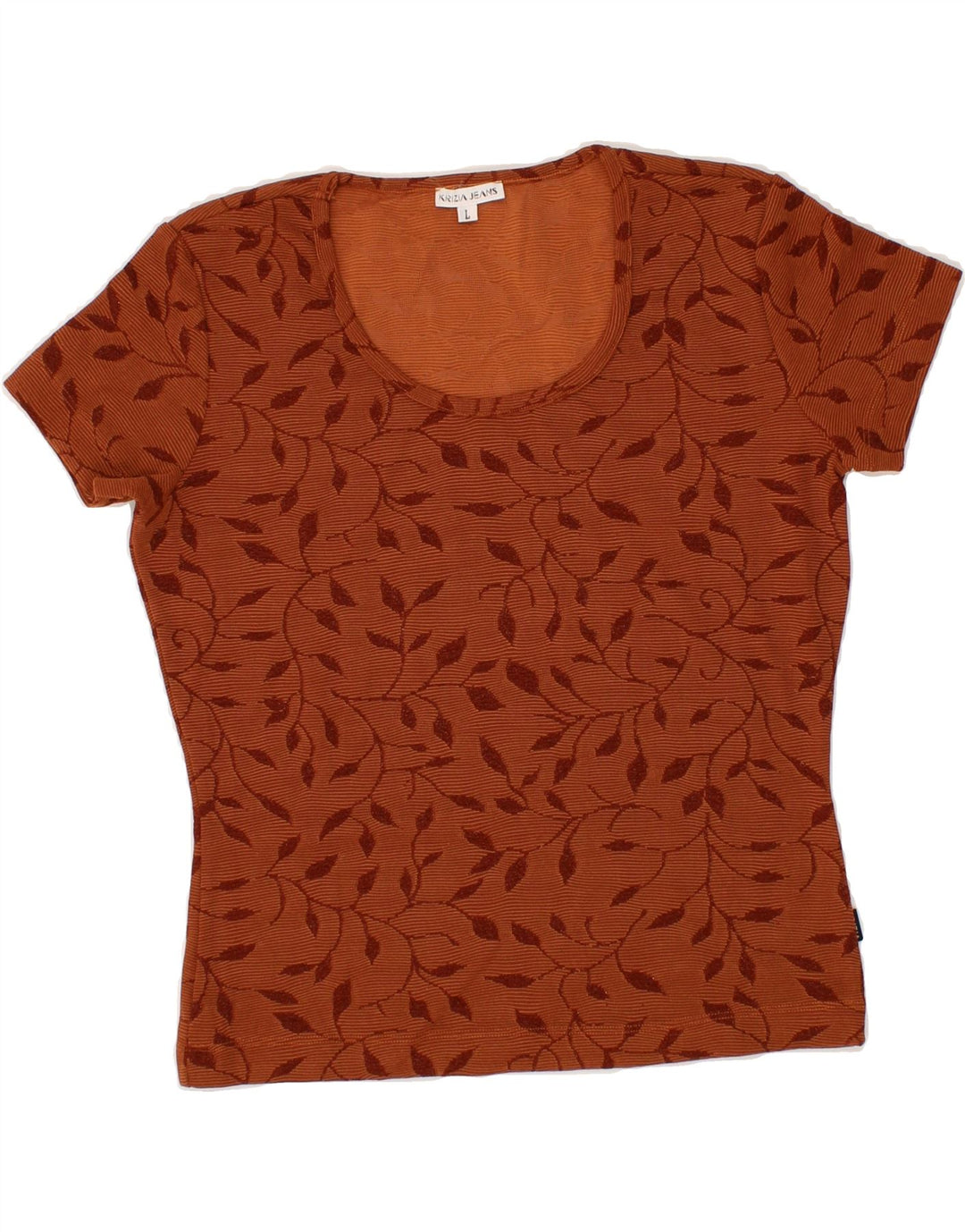 KRIZIA JEANS Womens Abstract Pattern Crop T-Shirt Top UK 14 Large Brown Vintage Krizia Jeans and Second-Hand Krizia Jeans from Messina Hembry 