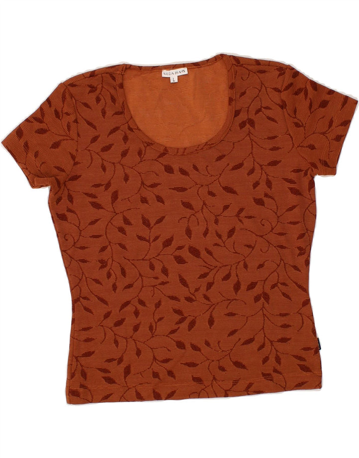 KRIZIA JEANS Womens Abstract Pattern Crop T-Shirt Top UK 14 Large Brown Vintage Krizia Jeans and Second-Hand Krizia Jeans from Messina Hembry 