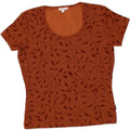 KRIZIA JEANS Womens Abstract Pattern Crop T-Shirt Top UK 14 Large Brown Vintage Krizia Jeans and Second-Hand Krizia Jeans from Messina Hembry 