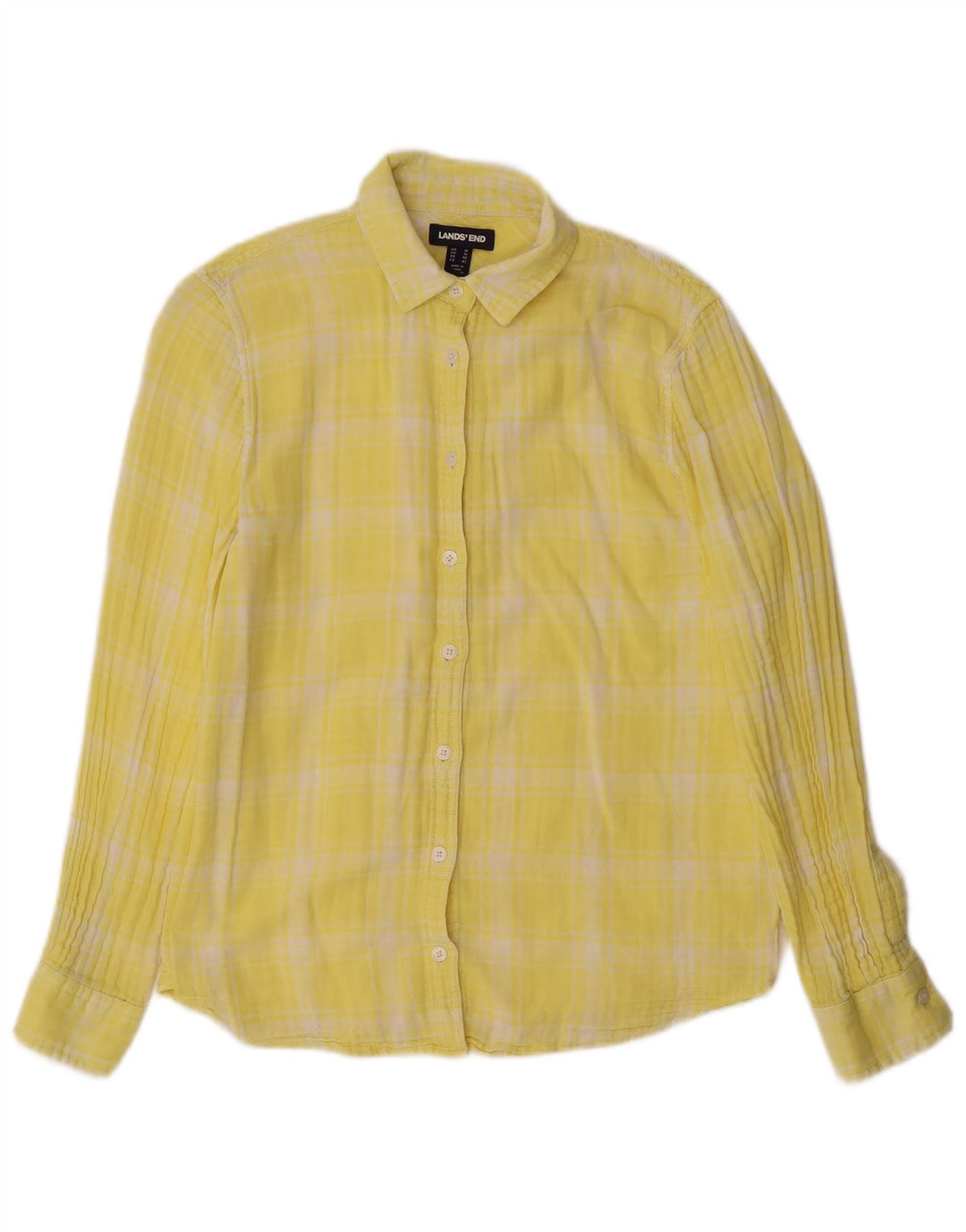 LANDS END Womens Shirt UK 14 Large Yellow Check