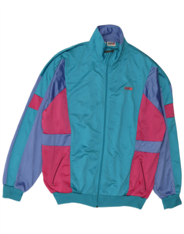 Golden Team Mens Tracksuit Top Jacket XL Blue Colourblock Polyester