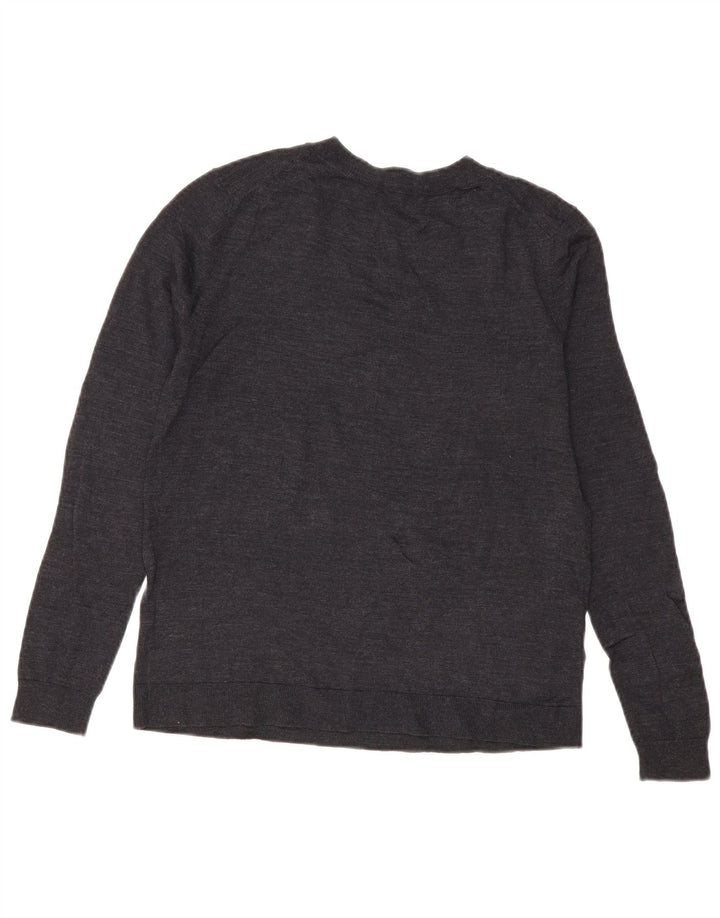 Zara Womens V-Neck Jumper Sweater UK 10 Small Navy Blue Wool