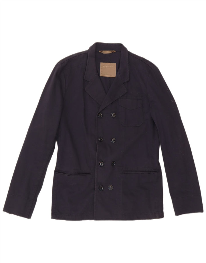 Zara Mens Double Breasted Blazer Jacket UK 38 Medium Navy Blue Cotton