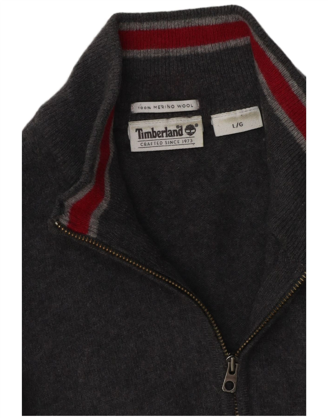 Timberland Mens Zip Neck Jumper Sweater Large Grey Merino Wool