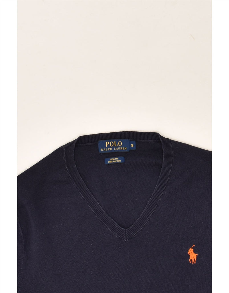 POLO RALPH LAUREN Womens Slim Fit V-Neck Jumper Sweater UK 10 Small Blue | Vintage Polo Ralph Lauren | Thrift | Second-Hand Polo Ralph Lauren | Used Clothing | Messina Hembry 