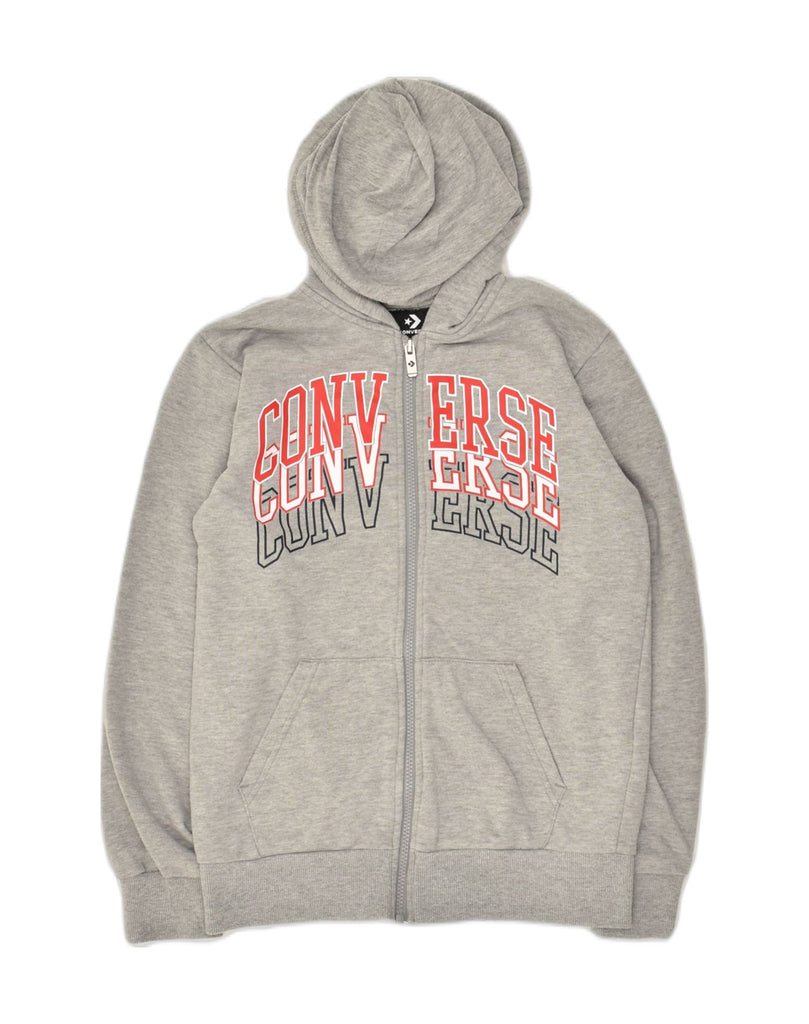 CONVERSE Boys Graphic Zip Hoodie Sweater 12-13 Years Large Grey Cotton | Vintage Converse | Thrift | Second-Hand Converse | Used Clothing | Messina Hembry 