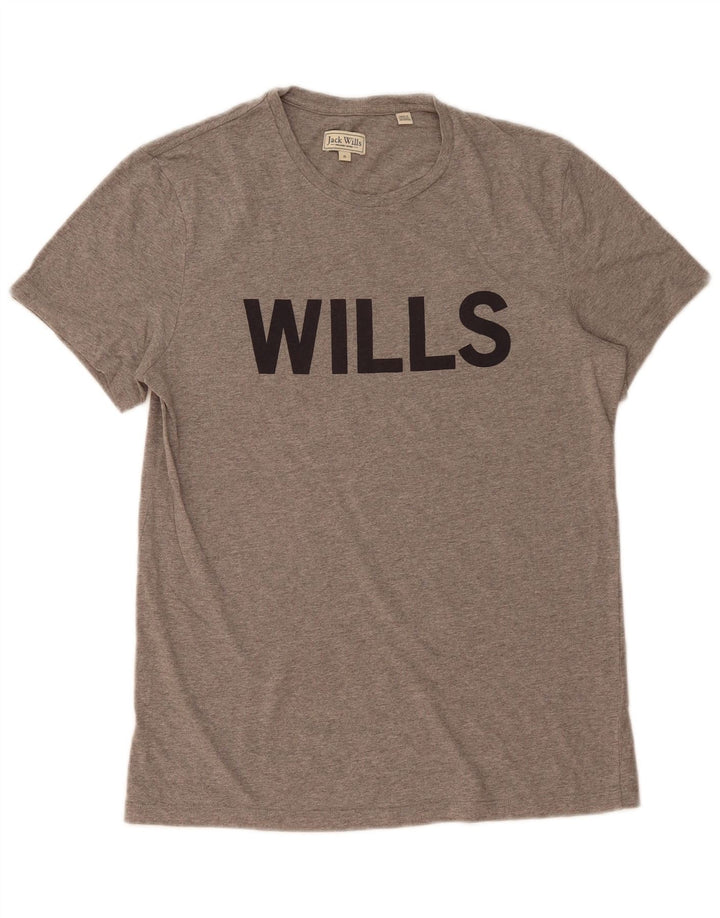 JACK WILLS Mens Graphic T-Shirt Top Small Grey Flecked Cotton