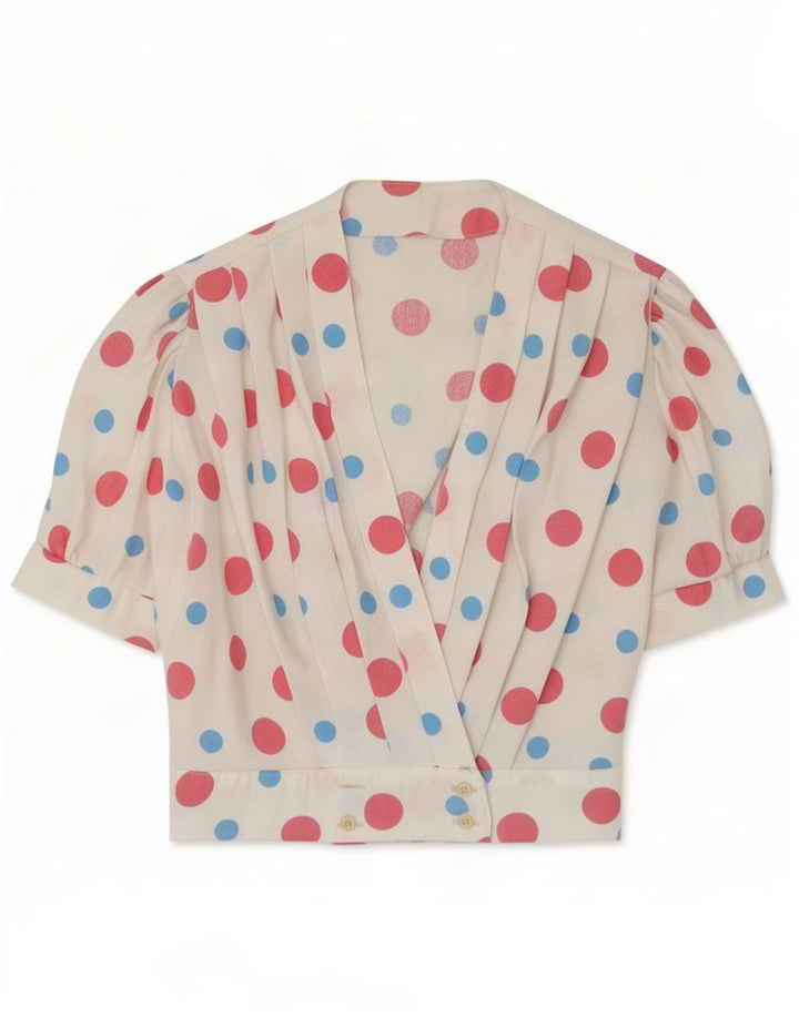 Vintage Womens Blouse Top UK 10 Small White Spotted